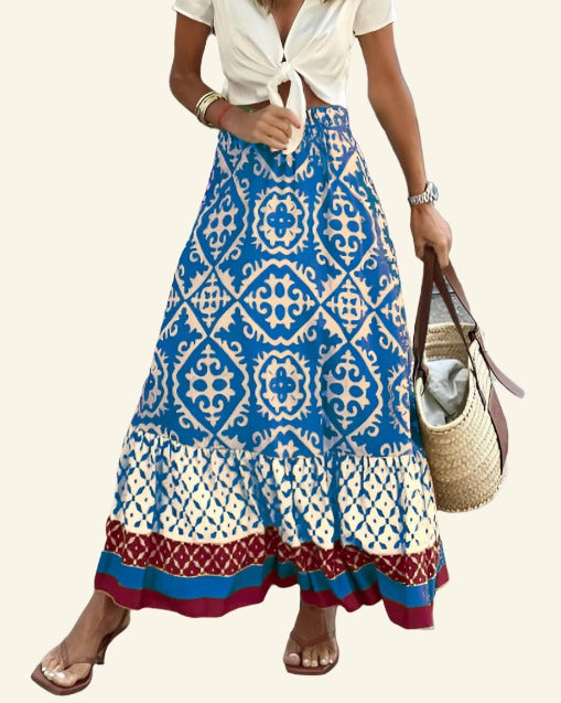 Langer Rock mit Boho-Blumenmuster für einen gemütlichen Sommerlook