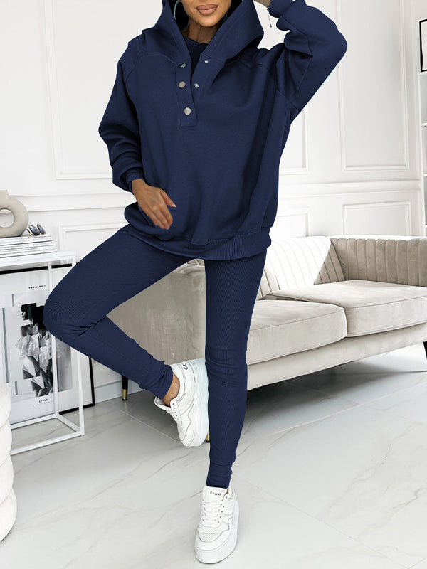 Einfarbig Entspannter und gemütlicher Sweatshirt-Anzug mit Kapuze