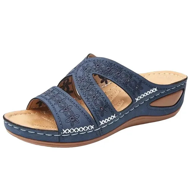 Damen - Orthopädische Sandalen - Blumenstickerei- Kunstleder- Sommer
