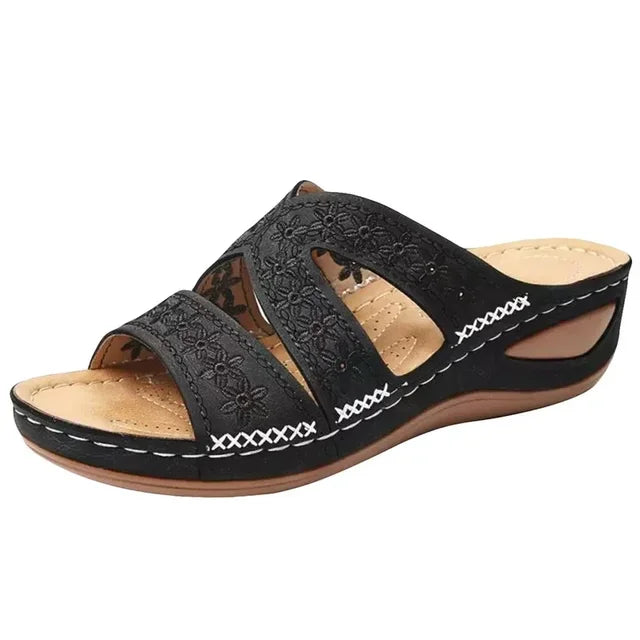 Damen - Orthopädische Sandalen - Blumenstickerei- Kunstleder- Sommer