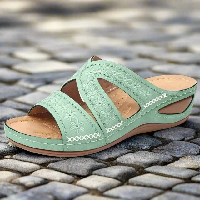 Damen - Orthopädische Sandalen - Blumenstickerei- Kunstleder- Sommer