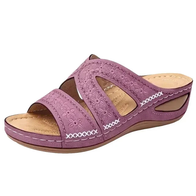 Damen - Orthopädische Sandalen - Blumenstickerei- Kunstleder- Sommer