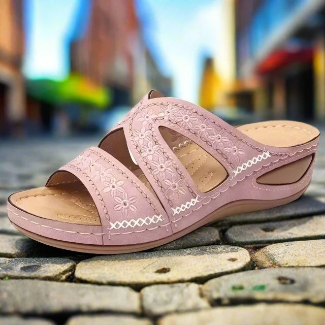 Damen - Orthopädische Sandalen - Blumenstickerei- Kunstleder- Sommer