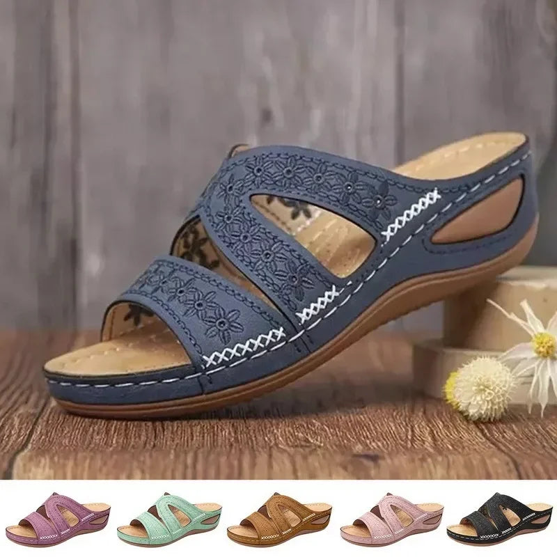 Damen - Orthopädische Sandalen - Blumenstickerei- Kunstleder- Sommer