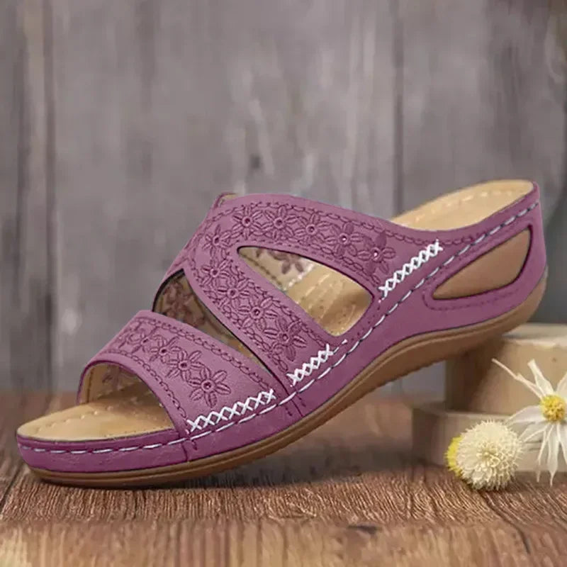 Damen - Orthopädische Sandalen - Blumenstickerei- Kunstleder- Sommer