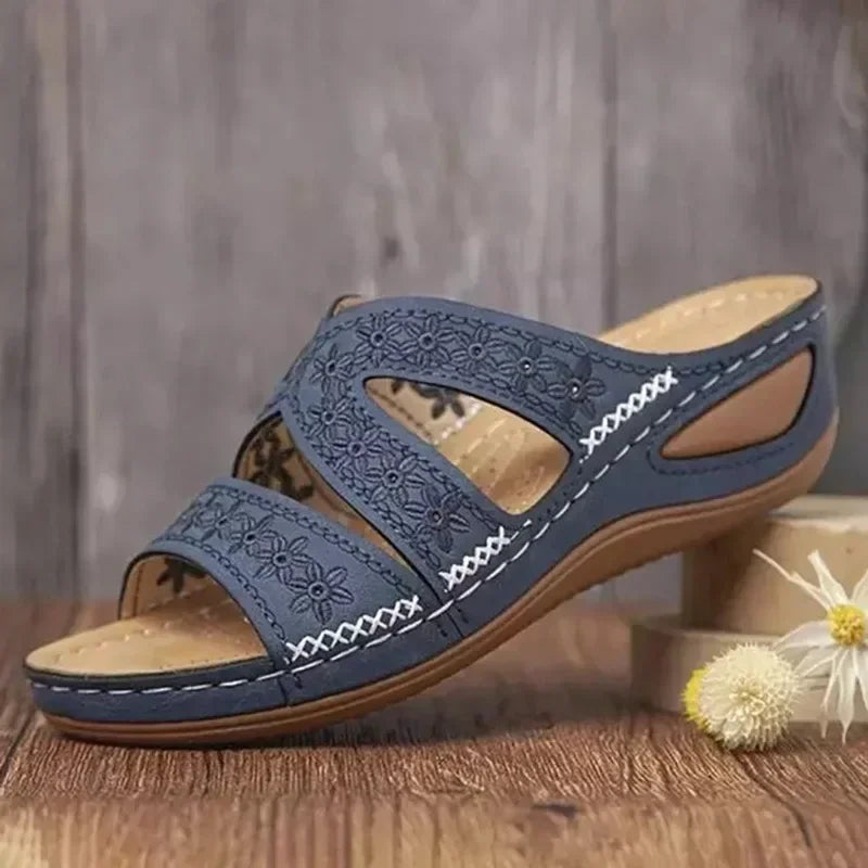 Damen - Orthopädische Sandalen - Blumenstickerei- Kunstleder- Sommer