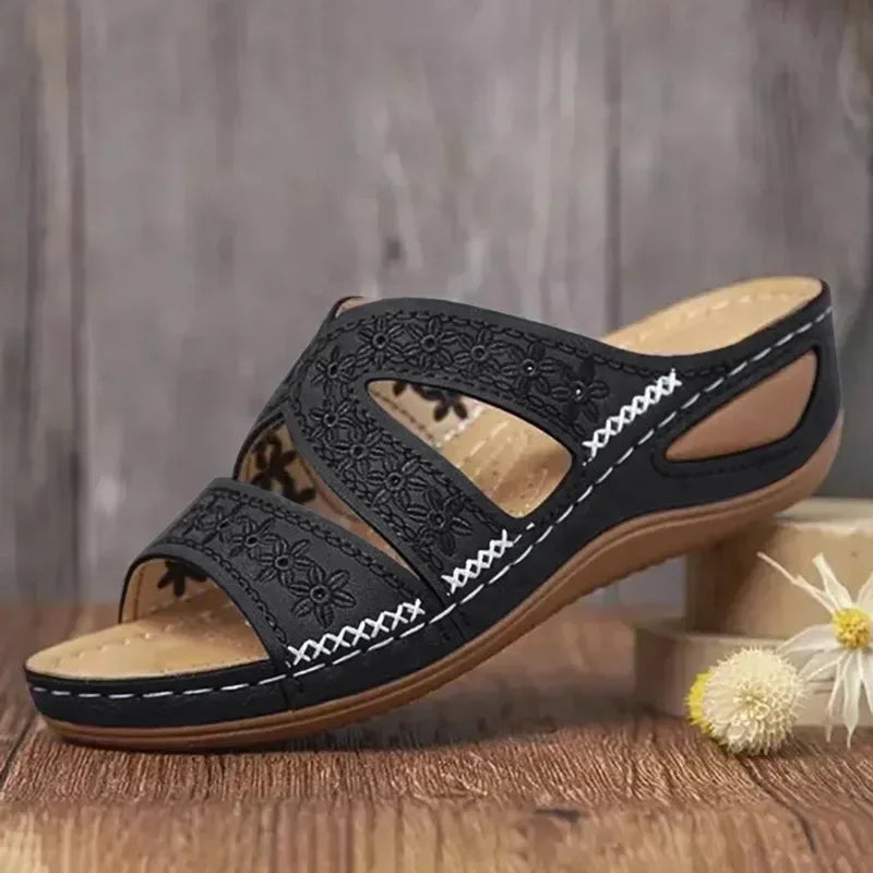Damen - Orthopädische Sandalen - Blumenstickerei- Kunstleder- Sommer