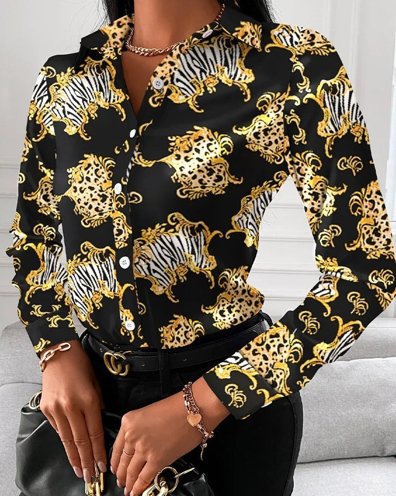Elegante Business Style Damenbluse mit Button-Down-Drehkragen