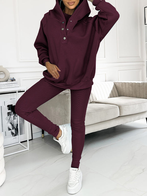 Einfarbig Entspannter und gemütlicher Sweatshirt-Anzug mit Kapuze