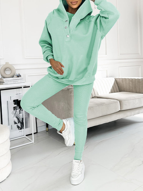 Einfarbig Entspannter und gemütlicher Sweatshirt-Anzug mit Kapuze