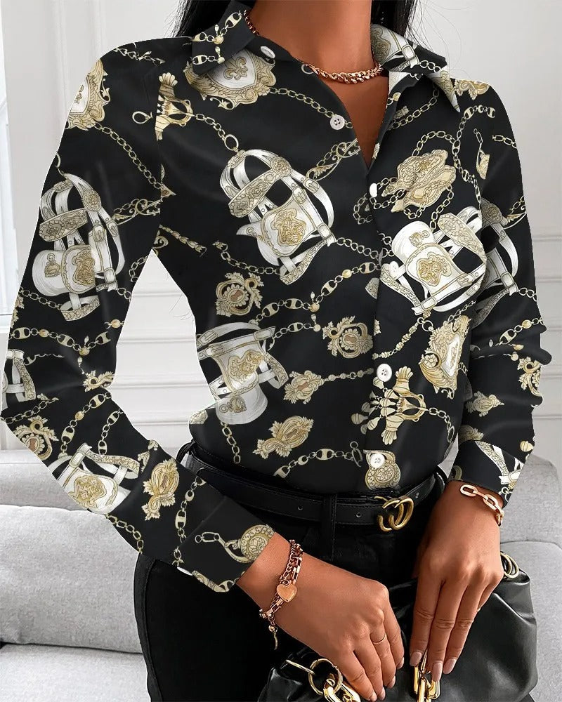 Elegante Business Style Damenbluse mit Button-Down-Drehkragen