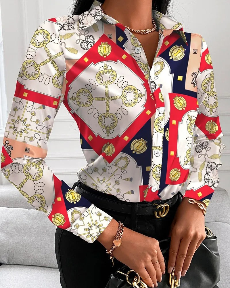 Elegante Business Style Damenbluse mit Button-Down-Drehkragen