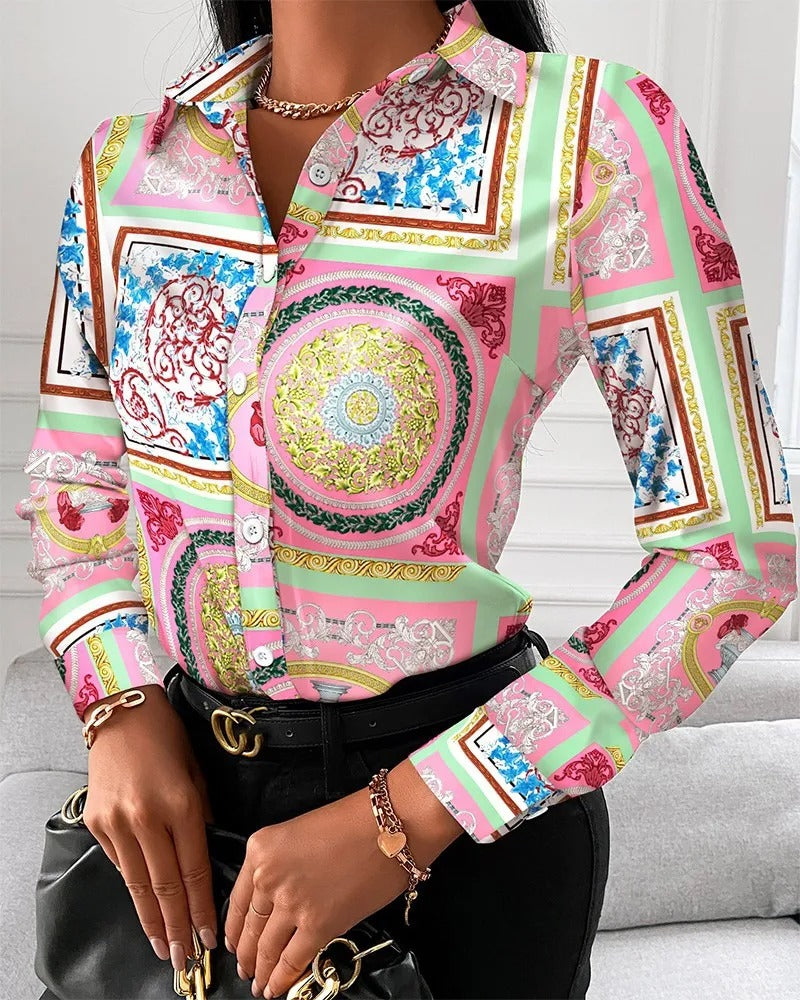 Elegante Business Style Damenbluse mit Button-Down-Drehkragen