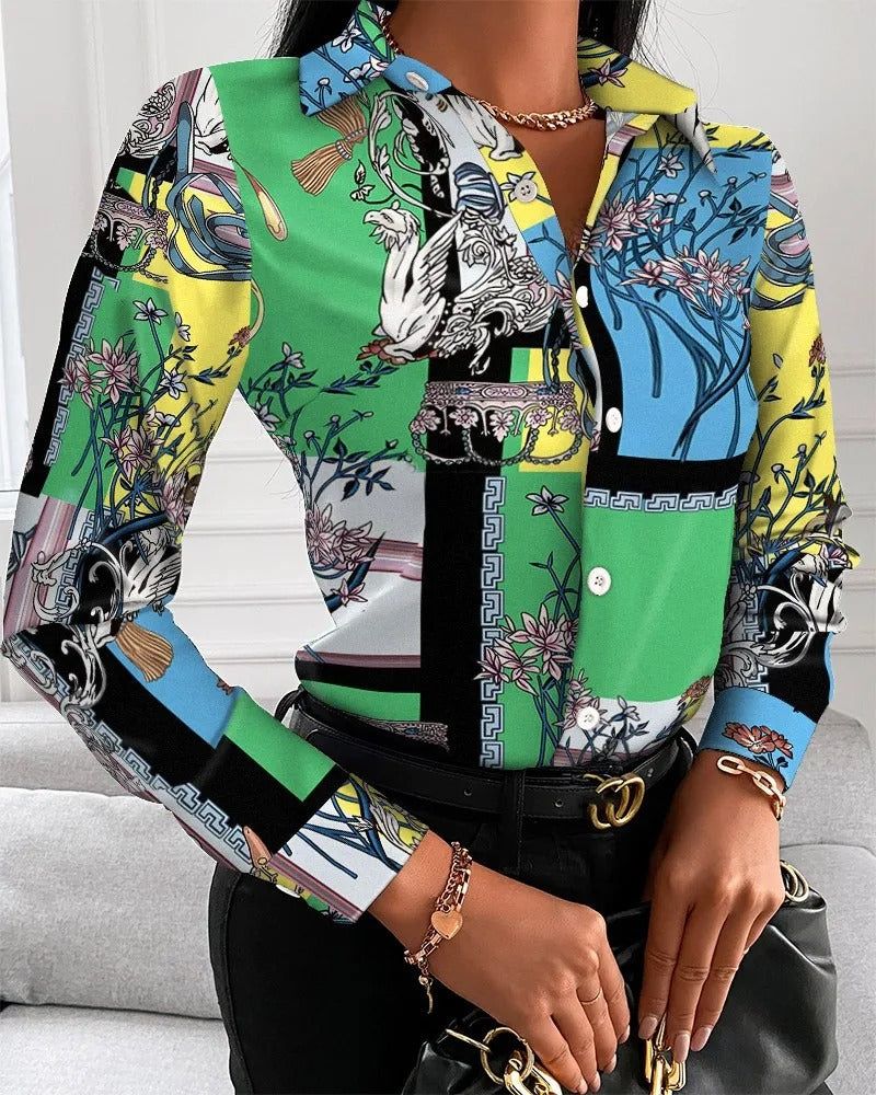 Elegante Business Style Damenbluse mit Button-Down-Drehkragen