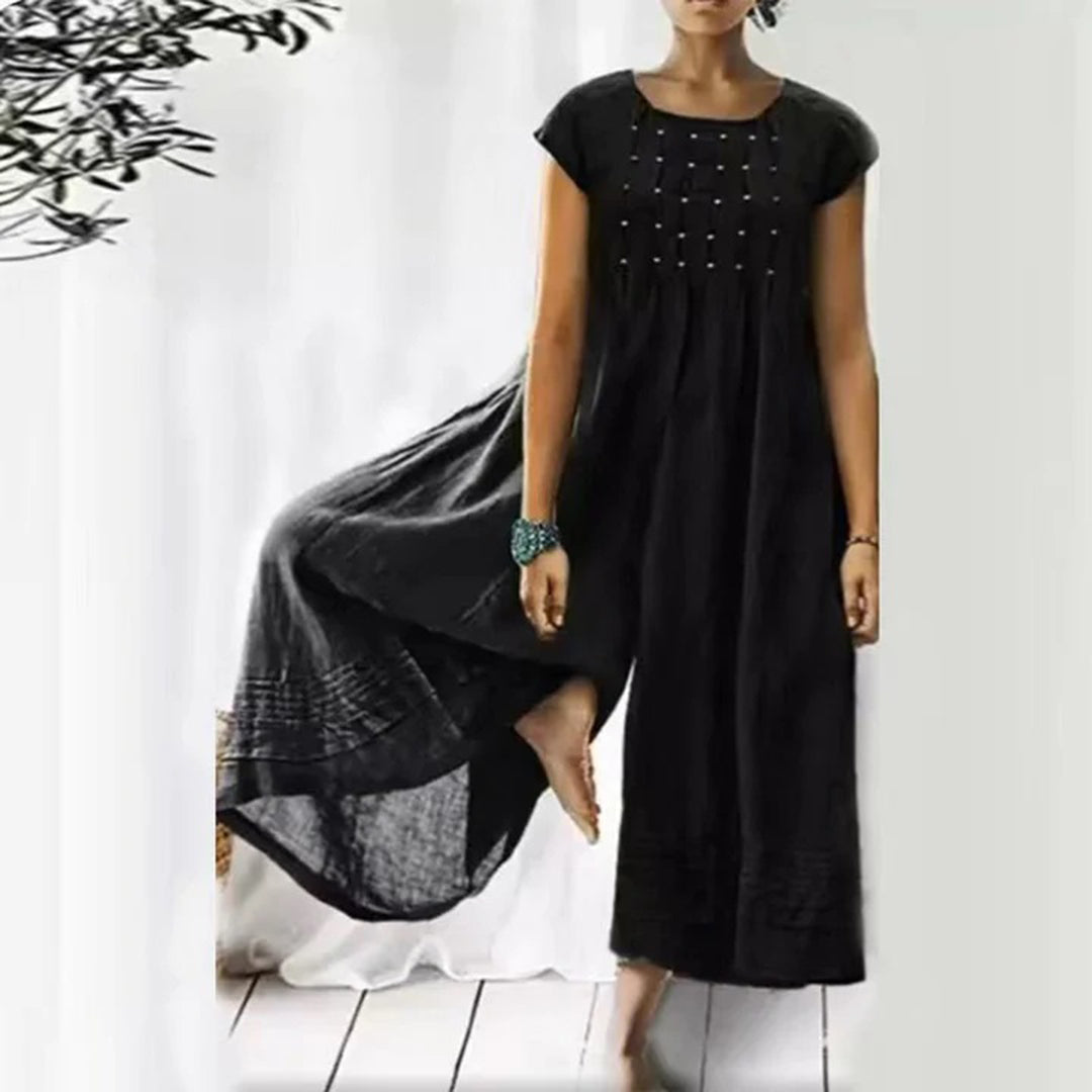 Leichter Jumpsuit mit weitem Bein in Uni-Farbe