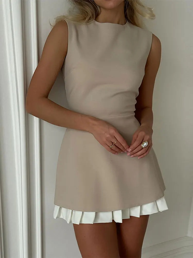 Damen - Minikleid - Baumwolle Polyester - Patchwork - Ärmellos - Sommer