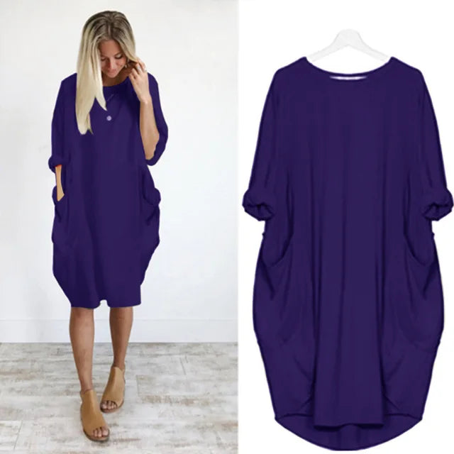 Langärmeliges, lockeres Kleid mit Taschen