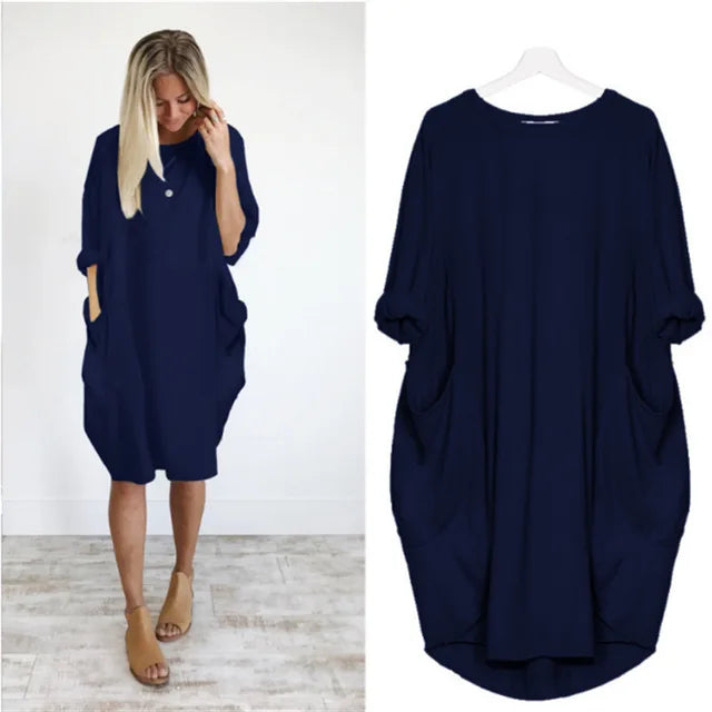 Langärmeliges, lockeres Kleid mit Taschen