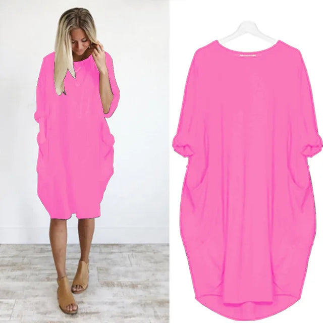 Langärmeliges, lockeres Kleid mit Taschen