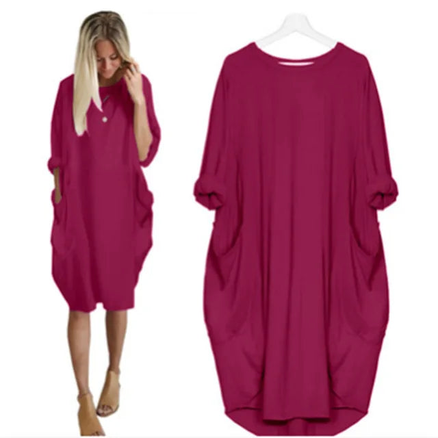 Langärmeliges, lockeres Kleid mit Taschen