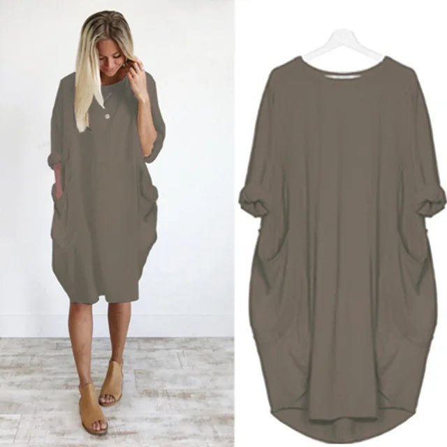 Langärmeliges, lockeres Kleid mit Taschen