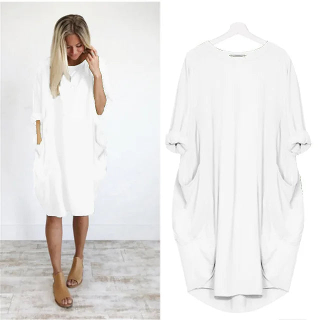 Langärmeliges, lockeres Kleid mit Taschen