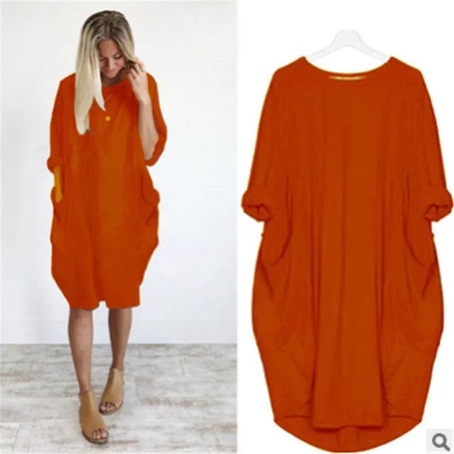 Langärmeliges, lockeres Kleid mit Taschen