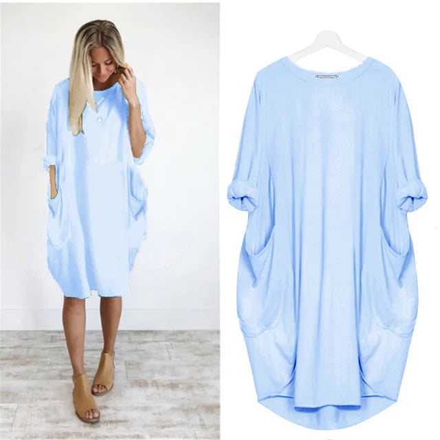 Langärmeliges, lockeres Kleid mit Taschen