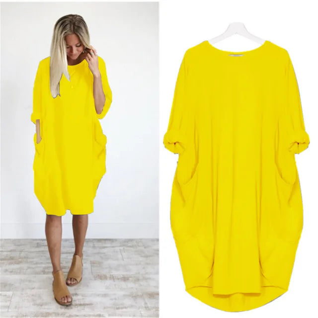 Langärmeliges, lockeres Kleid mit Taschen