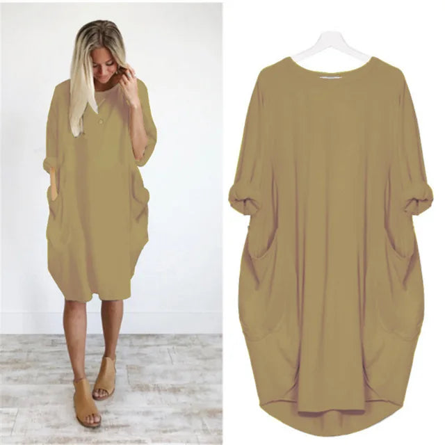 Langärmeliges, lockeres Kleid mit Taschen