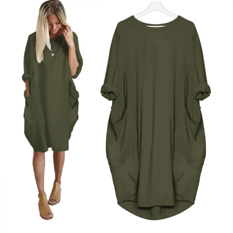Langärmeliges, lockeres Kleid mit Taschen
