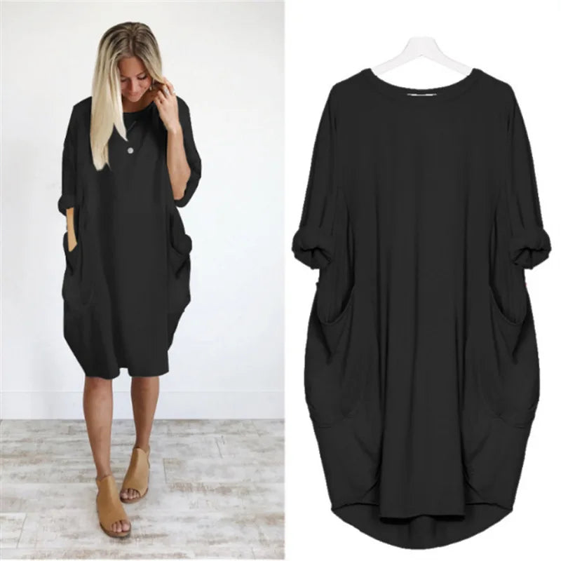 Langärmeliges, lockeres Kleid mit Taschen