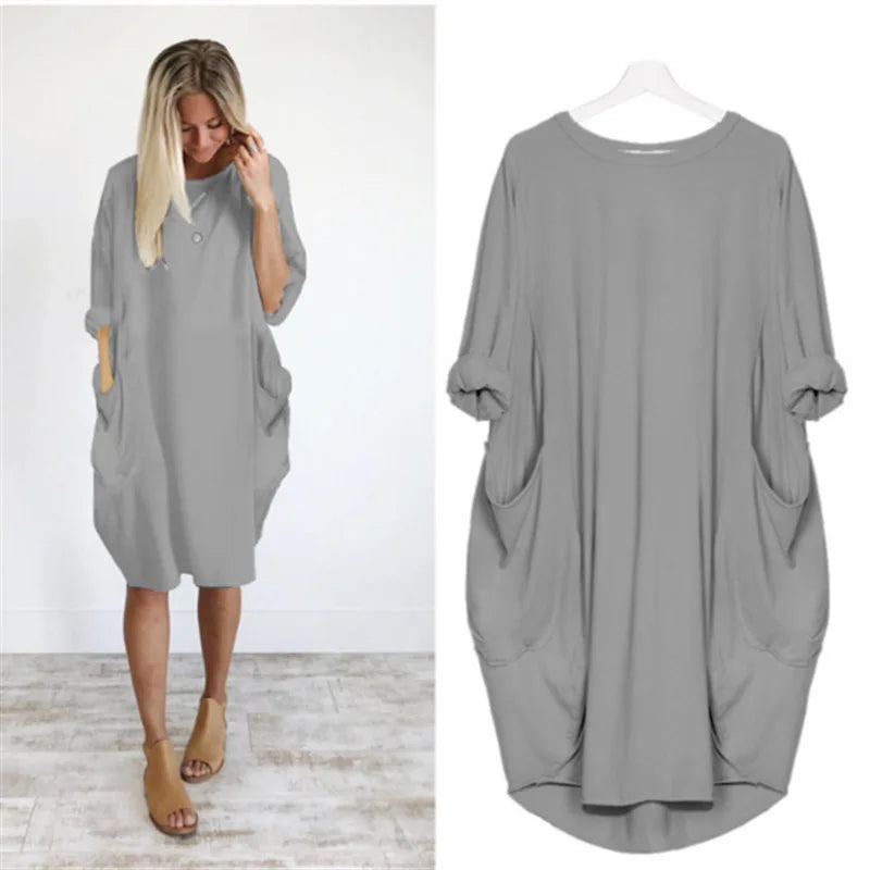 Langärmeliges, lockeres Kleid mit Taschen