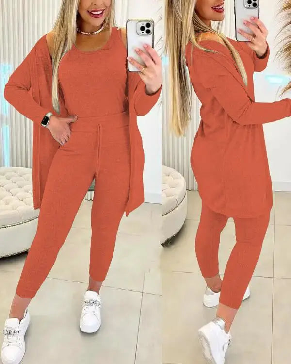 Langärmeliges Streetwear-Set mit Kordelzug in Uni-Farbe