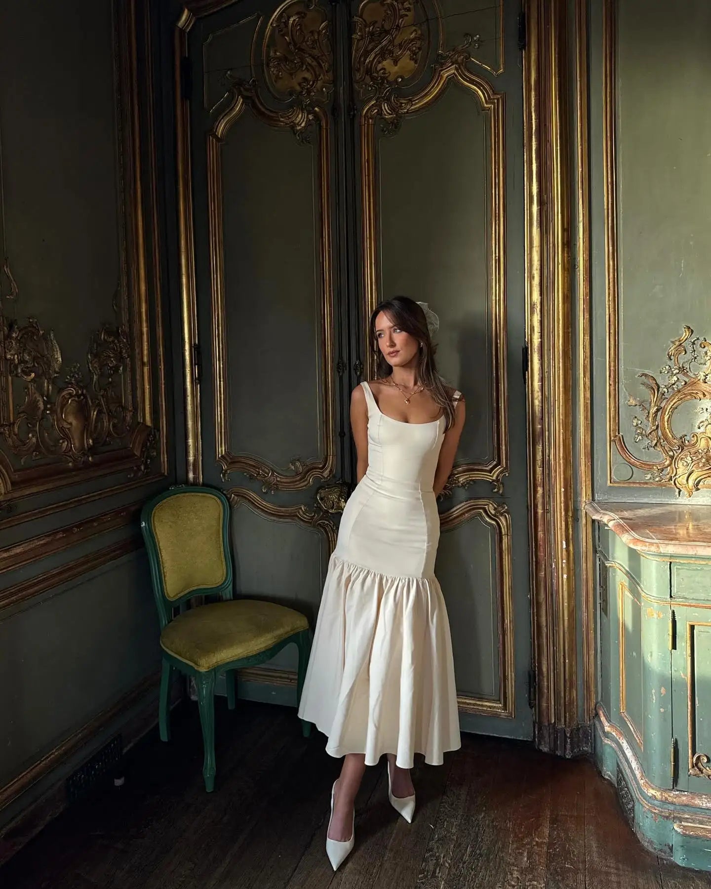 Damen-Kleid- ärmellos Rüschen-Details- Baumwolle- Sommer