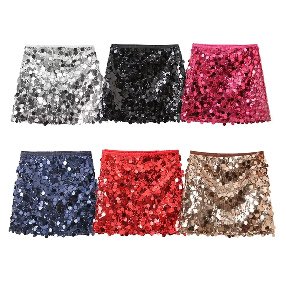 Frauen - Minirock - Hohe Taille, glitzernd - Sommer