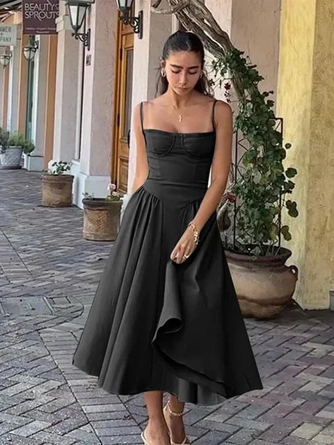 Damen - Midikleid - Polyester Retro Plissee - Ärmellos - Sommer