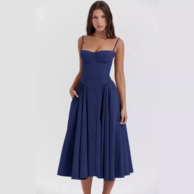 Damen - Midikleid - Polyester Retro Plissee - Ärmellos - Sommer