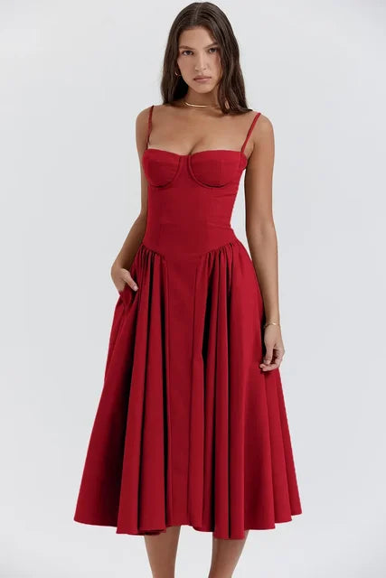 Damen - Midikleid - Polyester Retro Plissee - Ärmellos - Sommer