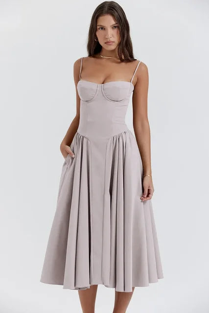 Damen - Midikleid - Polyester Retro Plissee - Ärmellos - Sommer