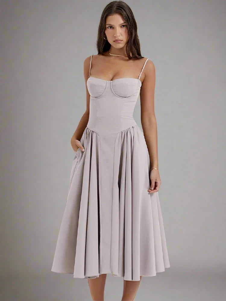 Damen - Midikleid - Polyester Retro Plissee - Ärmellos - Sommer
