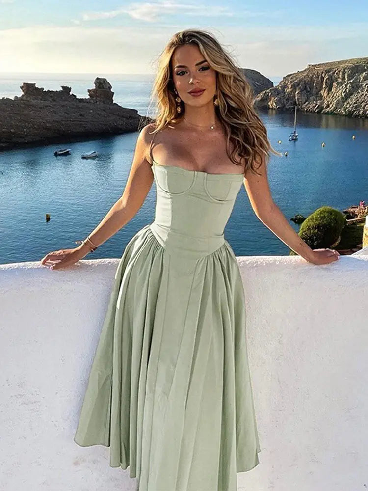 Damen - Midikleid - Polyester Retro Plissee - Ärmellos - Sommer