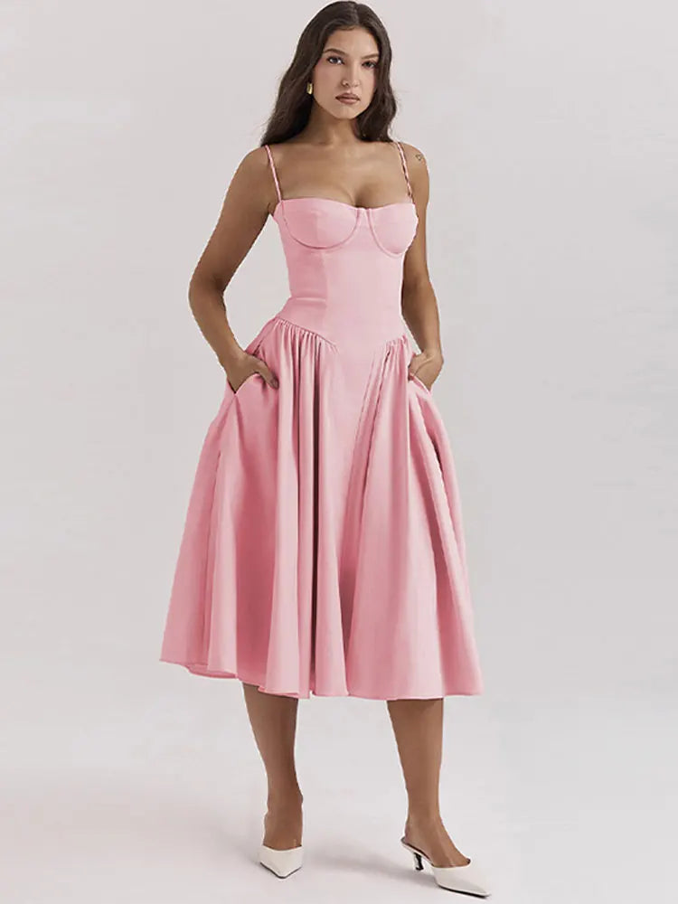 Damen - Midikleid - Polyester Retro Plissee - Ärmellos - Sommer