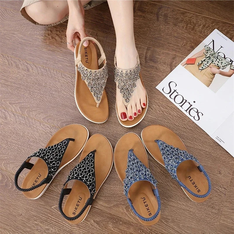 Damen - Sandalen - Animal Print - Rutschfest - Flach - Sommer