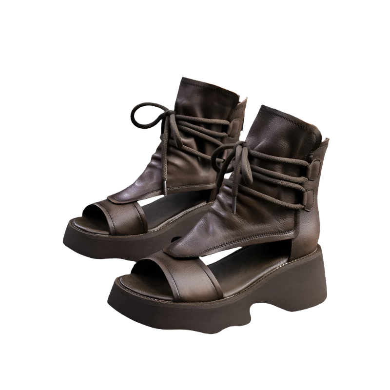 Damen - Sandalen - Wedges - Offene Zehenpartie - Echtes Leder - Sommer