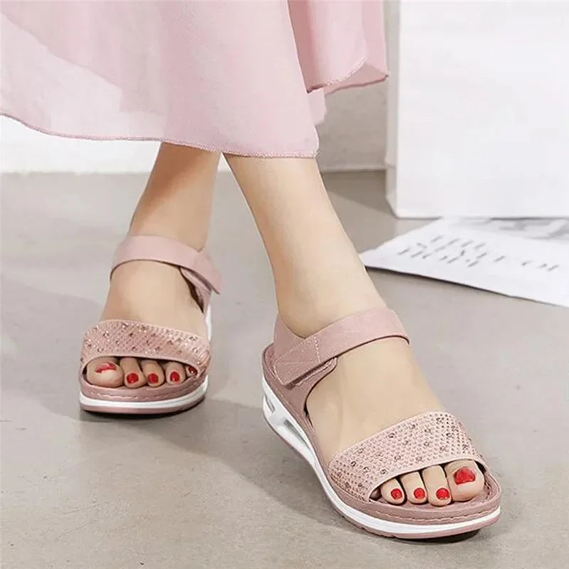 Damen-Sandalen-Klettverschluss-Strass-Stein-Gummi-Sommer