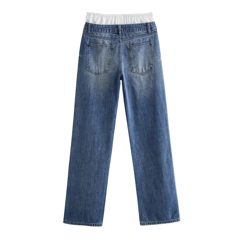 Damen - Jeans - Lässig, vielseitig, weites Bein, mittlere Taille - Denim