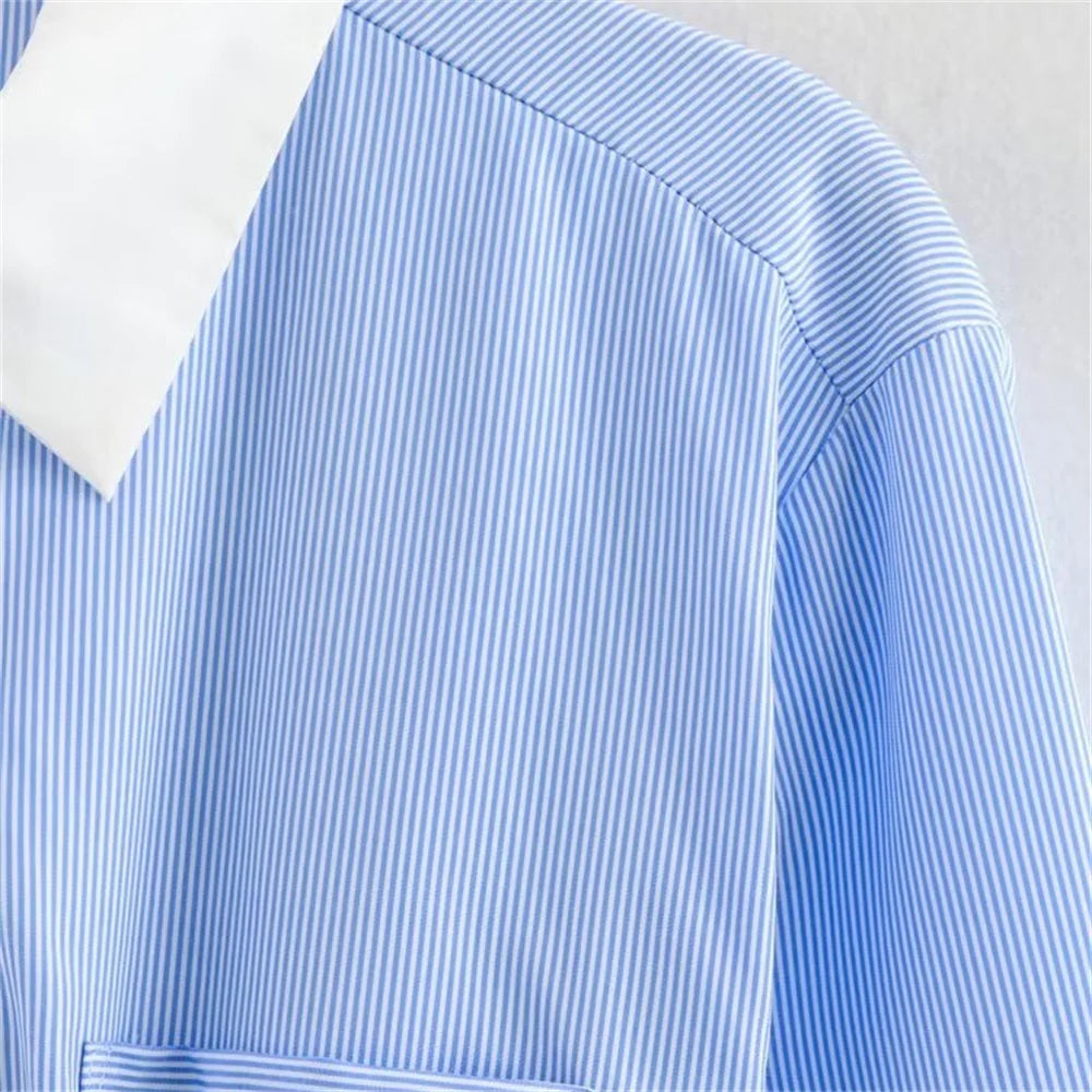 Damen - Minikleid - Slim Fit, Sexy - Gestreift, Polokragen, Lange Ärmel - Herbst