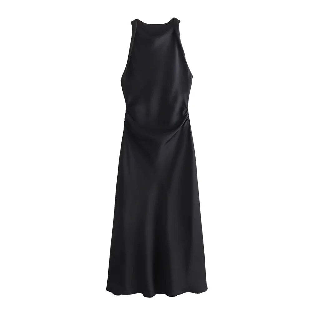 Damen - Kleid - Slim-Fit ärmellos Seidenstruktur Midi - Sommer