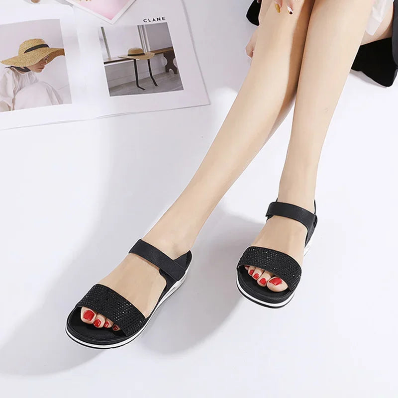 Damen-Sandalen-Klettverschluss-Strass-Stein-Gummi-Sommer